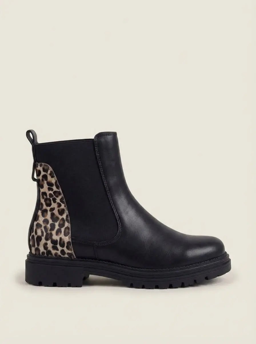 Alba | Botas Chelsea Negras con Leopardo - Elena Duval