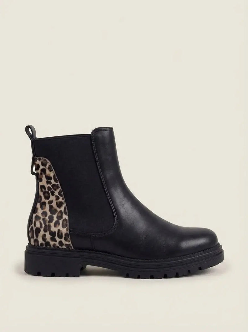 Alba | Botas Chelsea Negras con Leopardo - Elena Duval