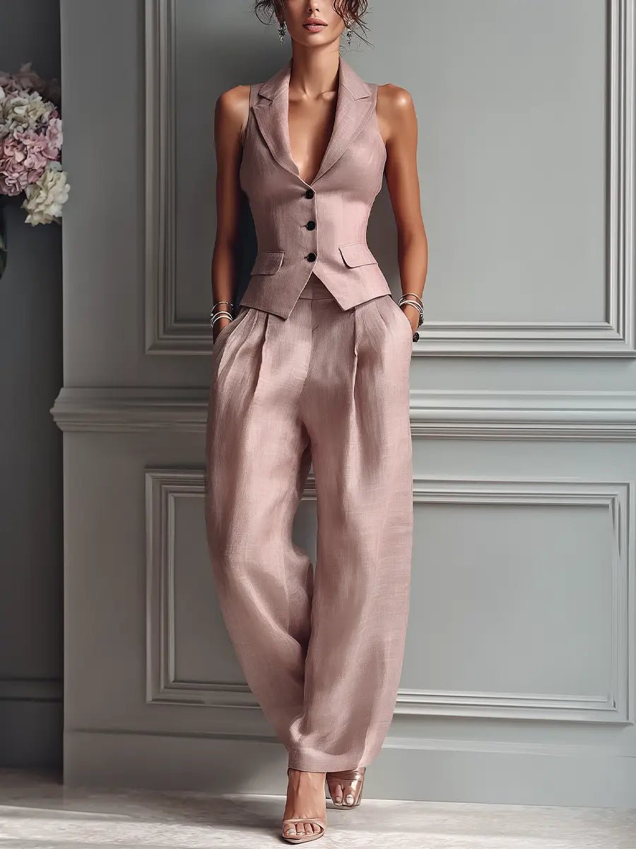 Anneliese | Women's Sleeveless Vest Wide Leg Pants Set