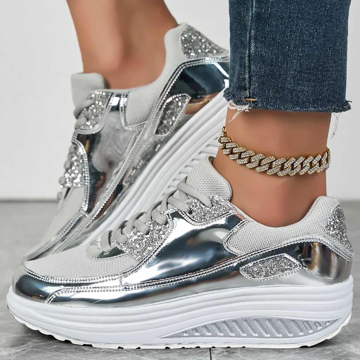 Aurelia | Women's Rhinestone Platform Sneakers