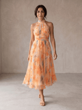 Aurora | Vestido con Cuello Halter y Estampado Acuarela - Elena Duval