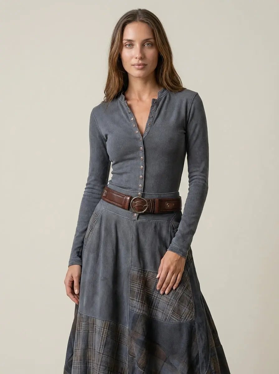 Azucena - Vestido Maxi de Ante con Cinturón - Elena Duval