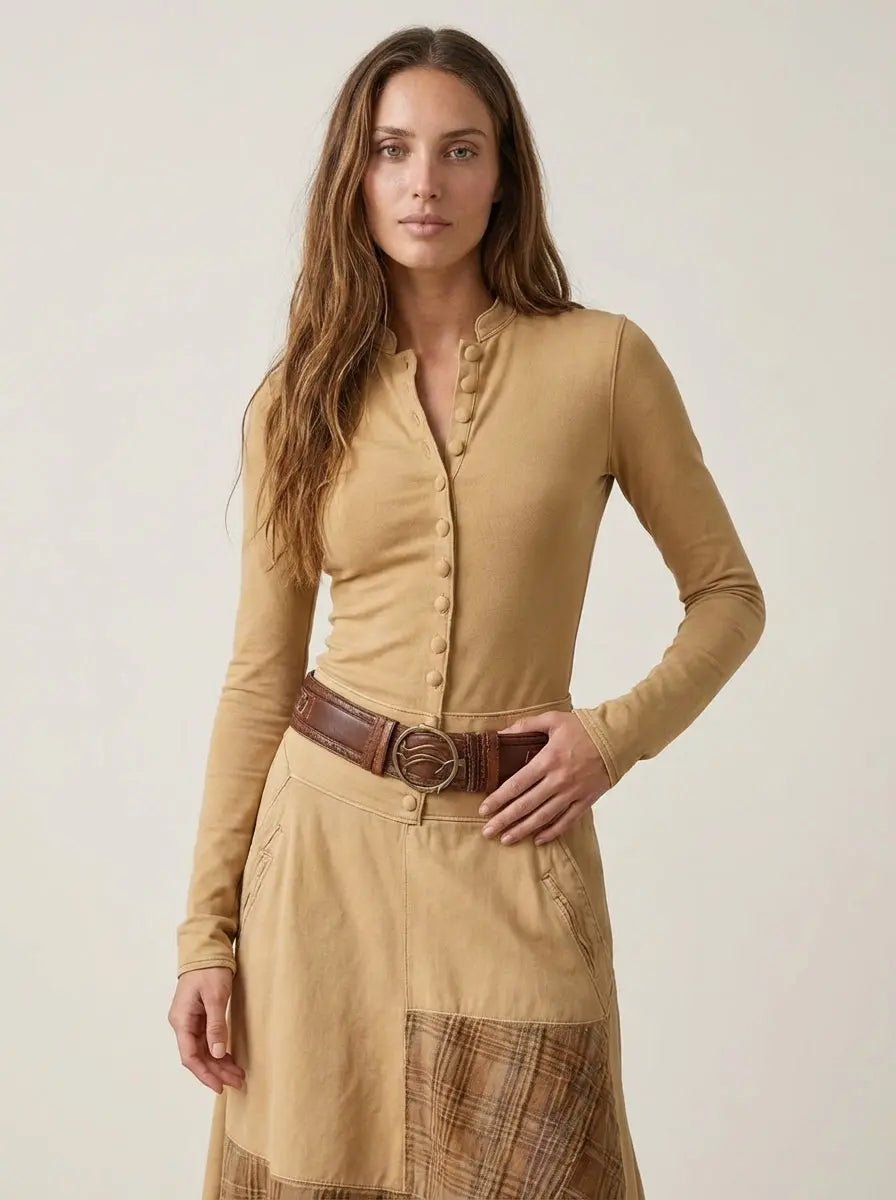Azucena - Vestido Maxi de Ante con Cinturón - Elena Duval