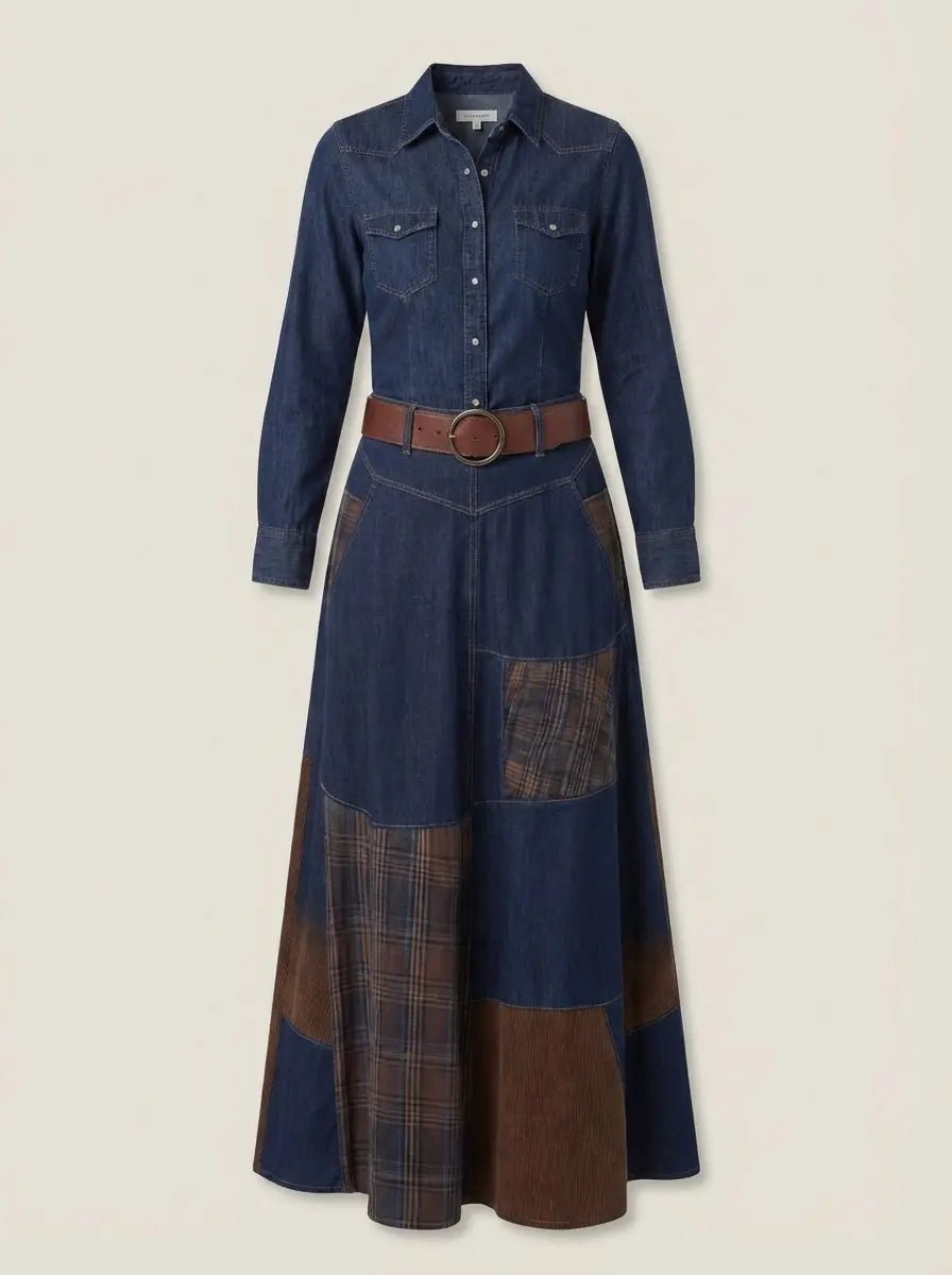 Azucena - Vestido Maxi de Ante con Cinturón - Elena Duval