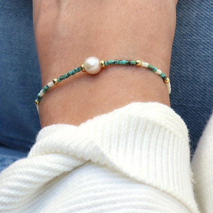 Pulsera Minimal de Perlas y Turquesa