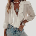 Beatrice | Women's Ruffle Front V-Neck Long Sleeve Blouse