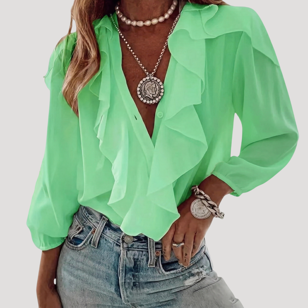 Beatrice | Women's Ruffle Front V-Neck Long Sleeve Blouse