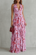 Belladina | Romántica Cascada de Rosas Vestido Largo con Escote Americano - Elena Duval