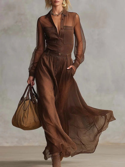 Carmen | Vestido Maxi de Algodón Marrón - Elena Duval