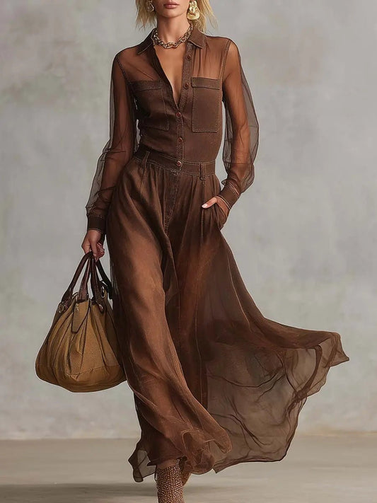Carmen | Vestido Maxi de Algodón Marrón - Elena Duval