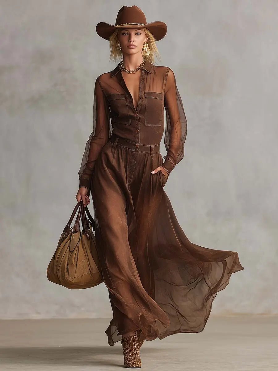 Carmen | Vestido Maxi de Algodón Marrón - Elena Duval