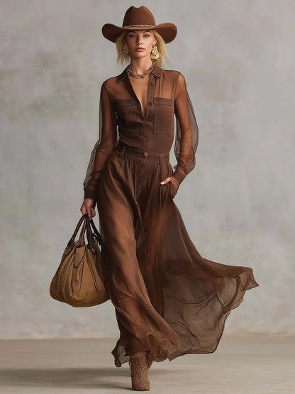 Carmen | Vestido Maxi de Algodón Marrón - Elena Duval