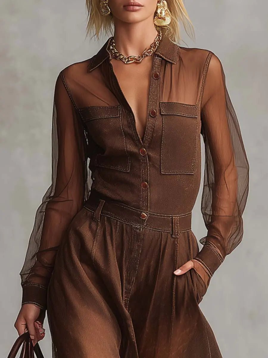 Carmen | Vestido Maxi de Algodón Marrón - Elena Duval