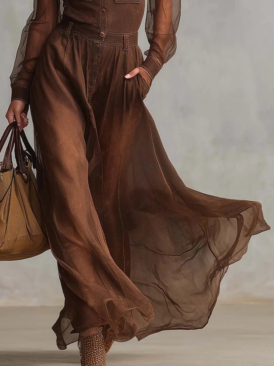 Carmen | Vestido Maxi de Algodón Marrón - Elena Duval