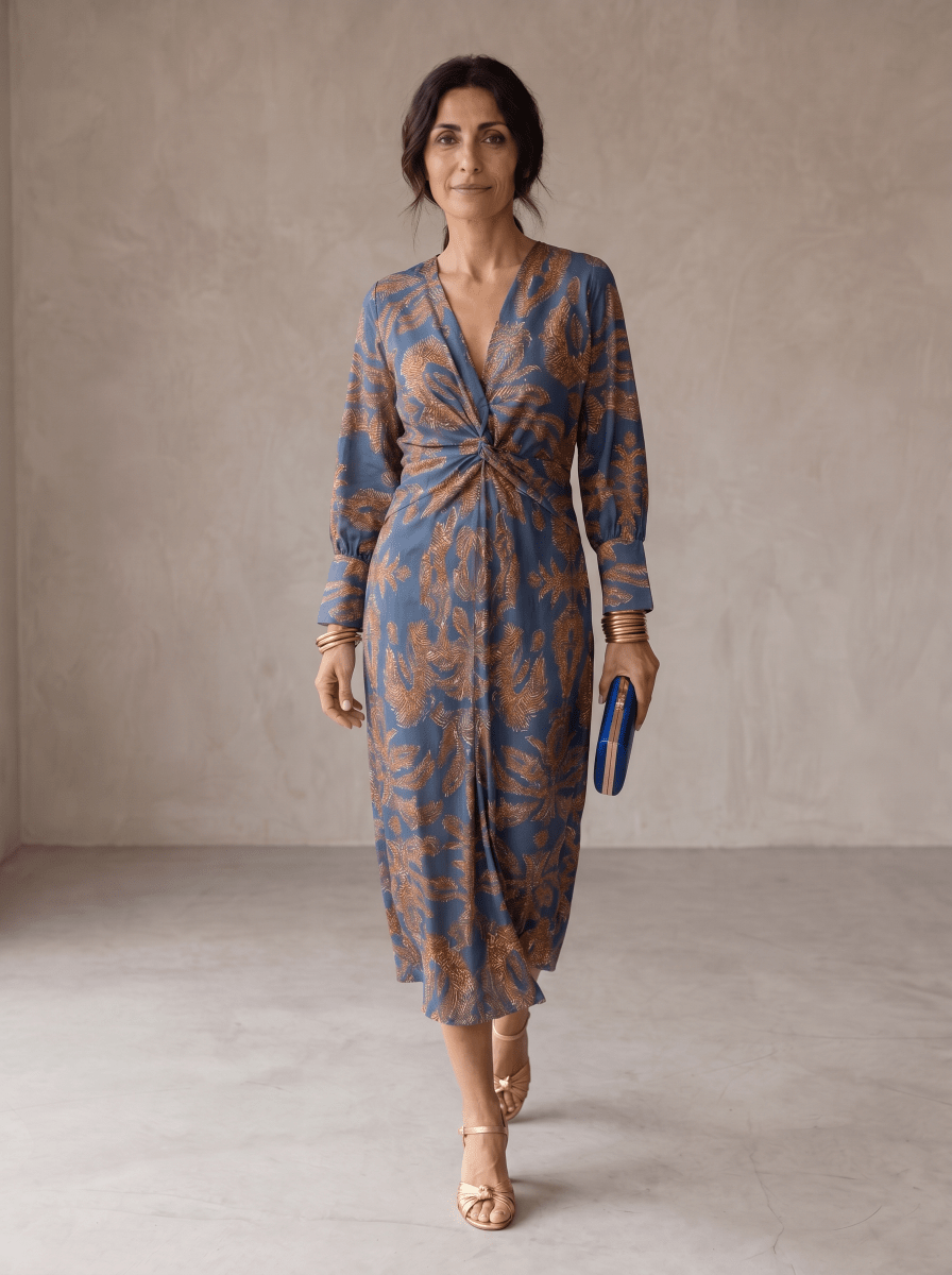 Celeste | Vestido Midi Elegancia Floral - Elena Duval