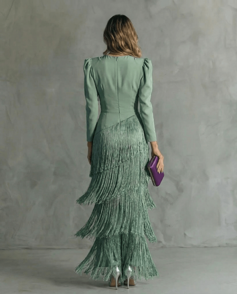 Chiara | Vestido Elegante con Mangas de Flecos - Elena Duval