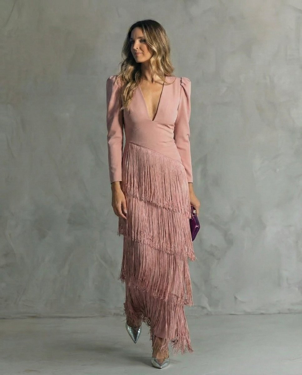 Chiara | Vestido Elegante con Mangas de Flecos - Elena Duval