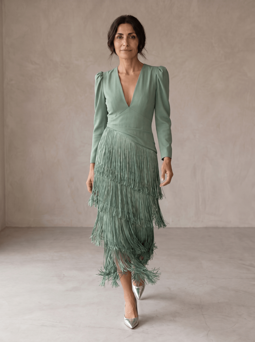 Chiara | Vestido Elegante con Mangas de Flecos - Elena Duval