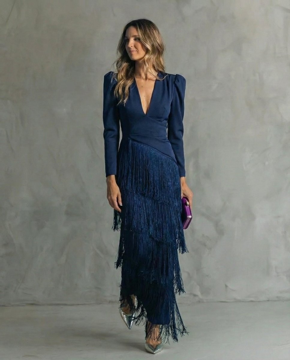 Chiara | Vestido Elegante con Mangas de Flecos - Elena Duval