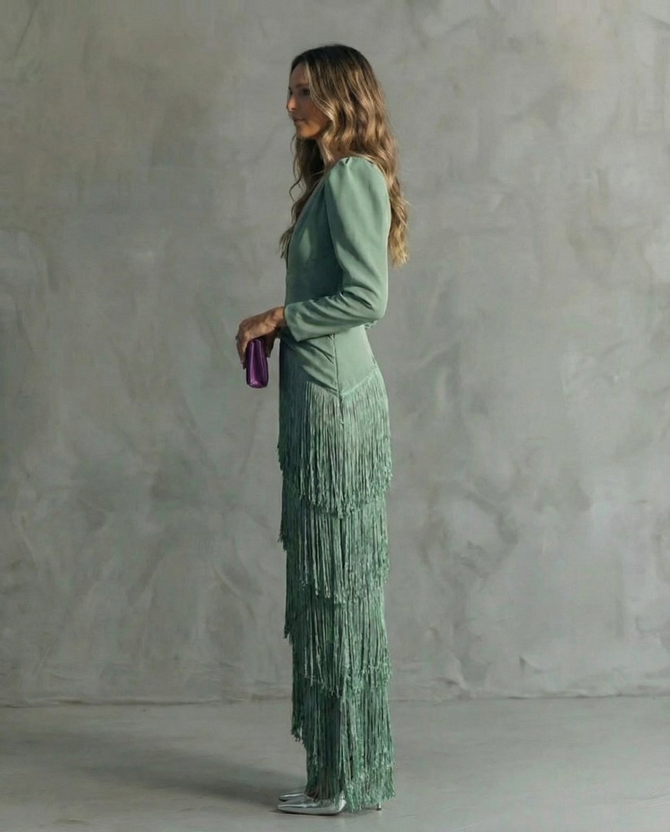 Chiara | Vestido Elegante con Mangas de Flecos - Elena Duval