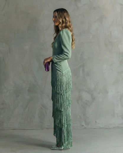 Chiara | Vestido Elegante con Mangas de Flecos - Elena Duval