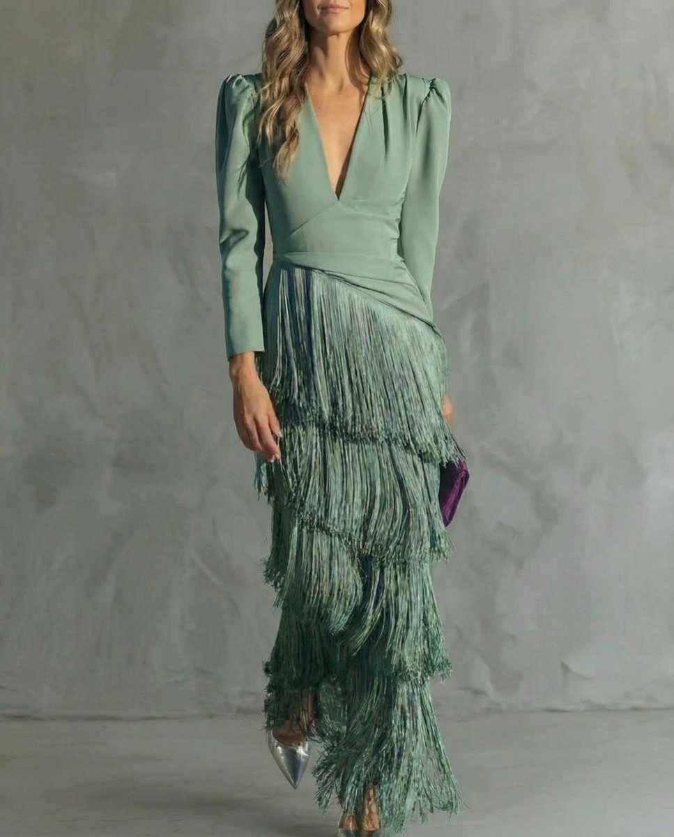 Chiara | Vestido Elegante con Mangas de Flecos - Elena Duval