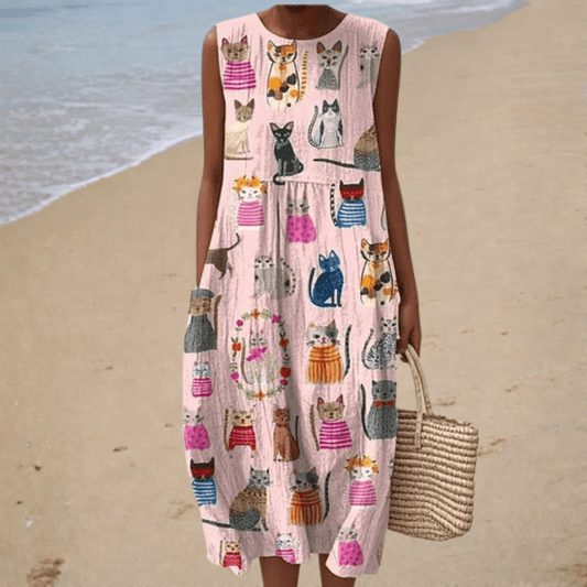 Chloé | Vestido Midi con Estampado de Gatos - Elena Duval