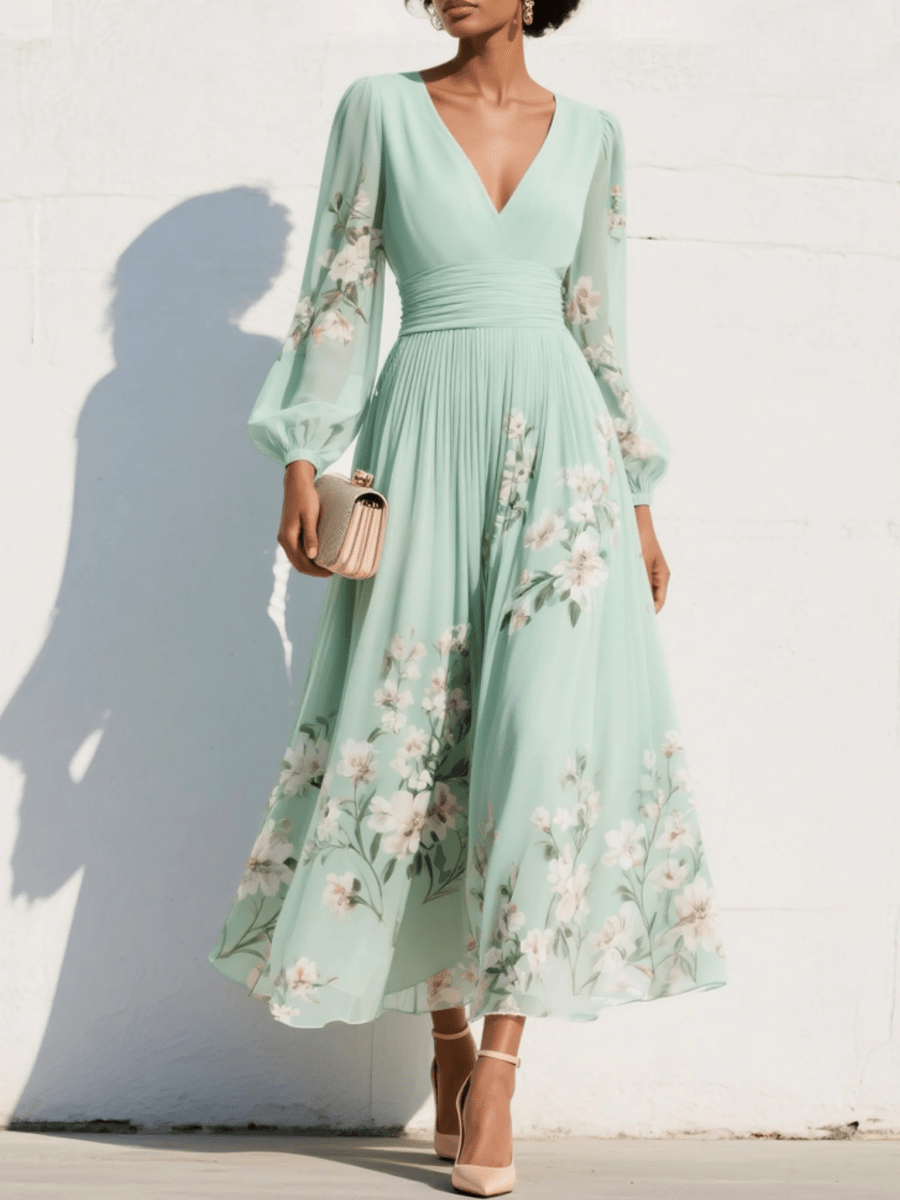 Cisella | Vestido Midi Verde Claro Floral - Elena Duval