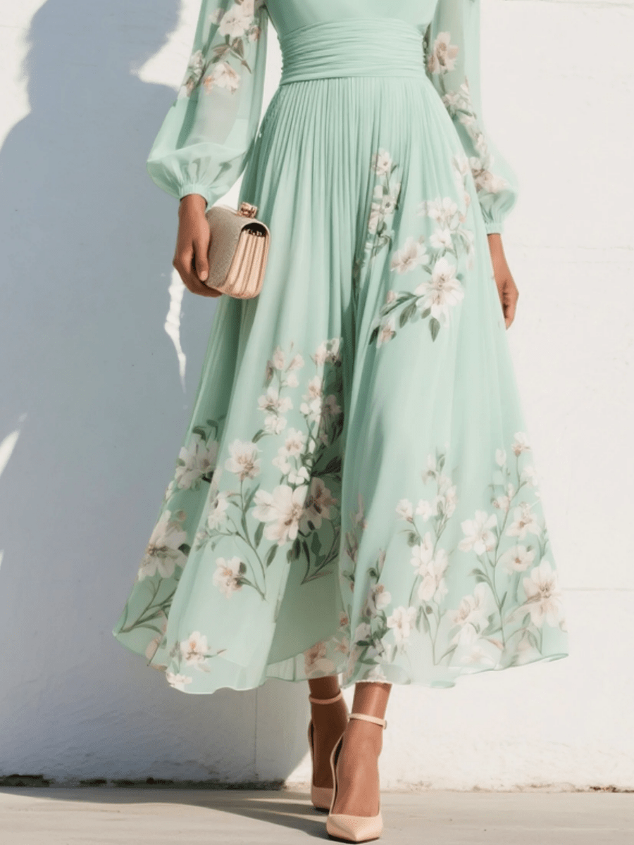 Cisella | Vestido Midi Verde Claro Floral - Elena Duval