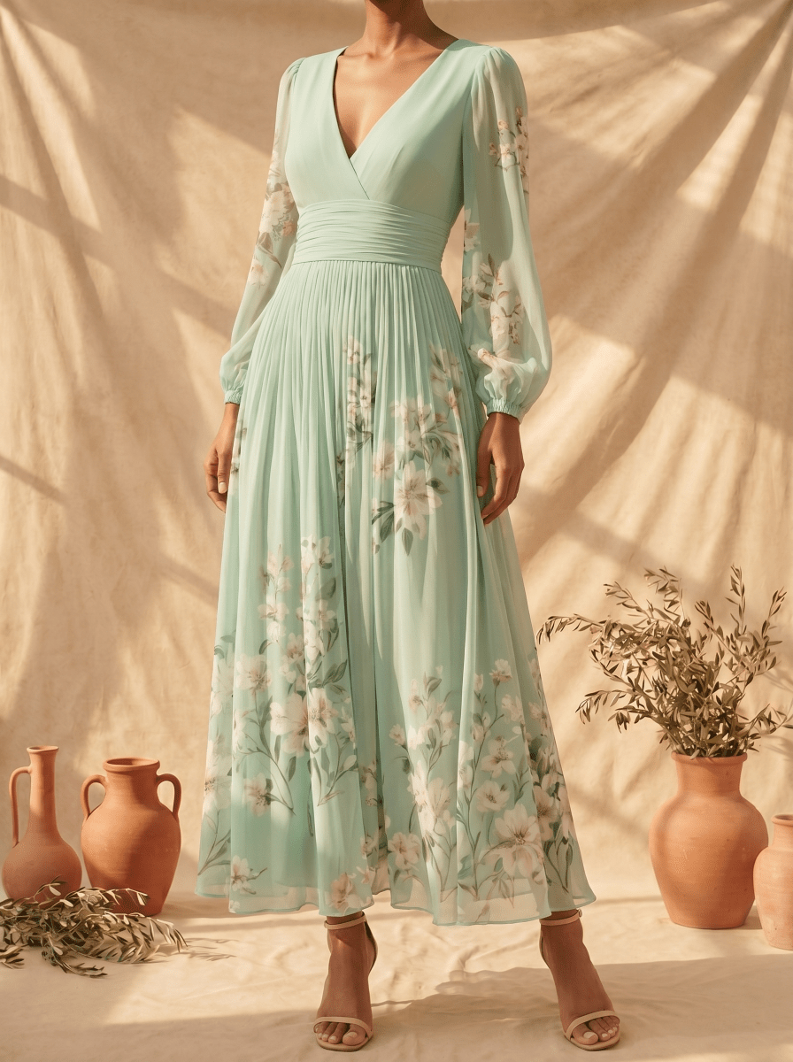 Cisella | Vestido Midi Verde Claro Floral - Elena Duval