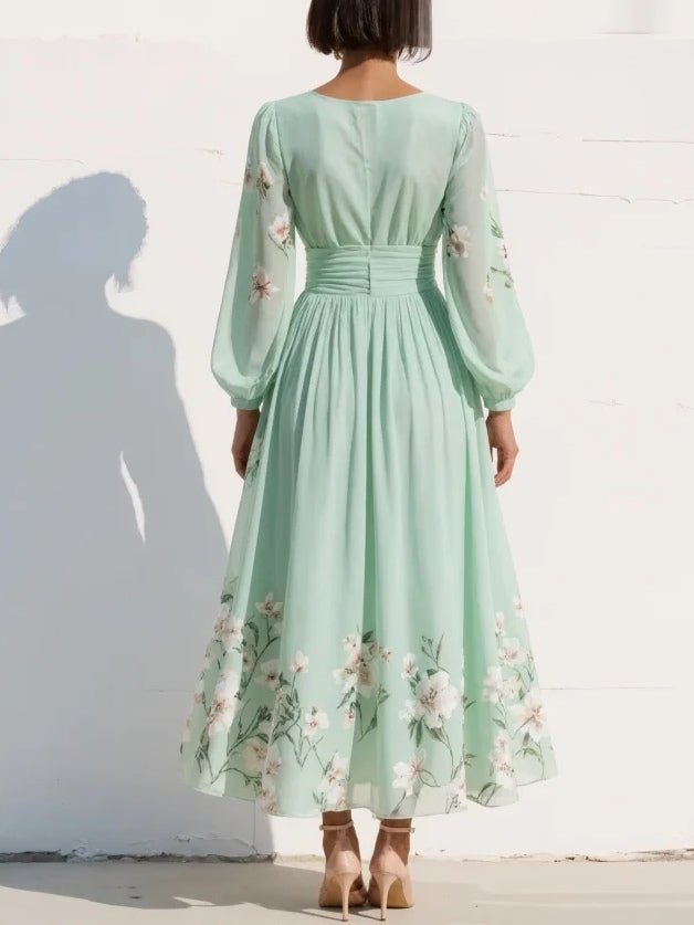 Cisella | Vestido Midi Verde Claro Floral - Elena Duval
