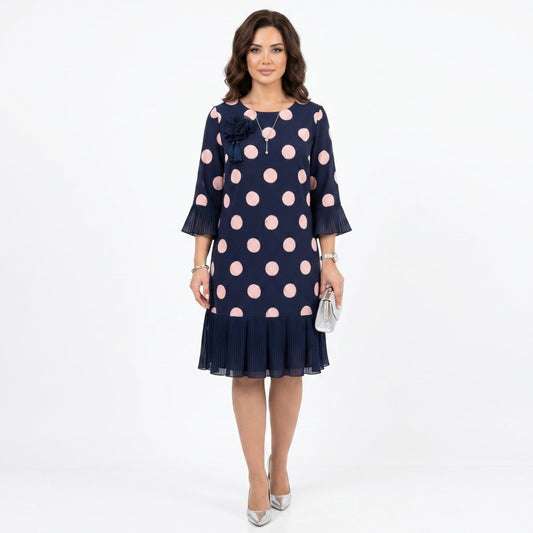 Clara | Vestido Azul Marino de Lunares con Volantes - Elena Duval