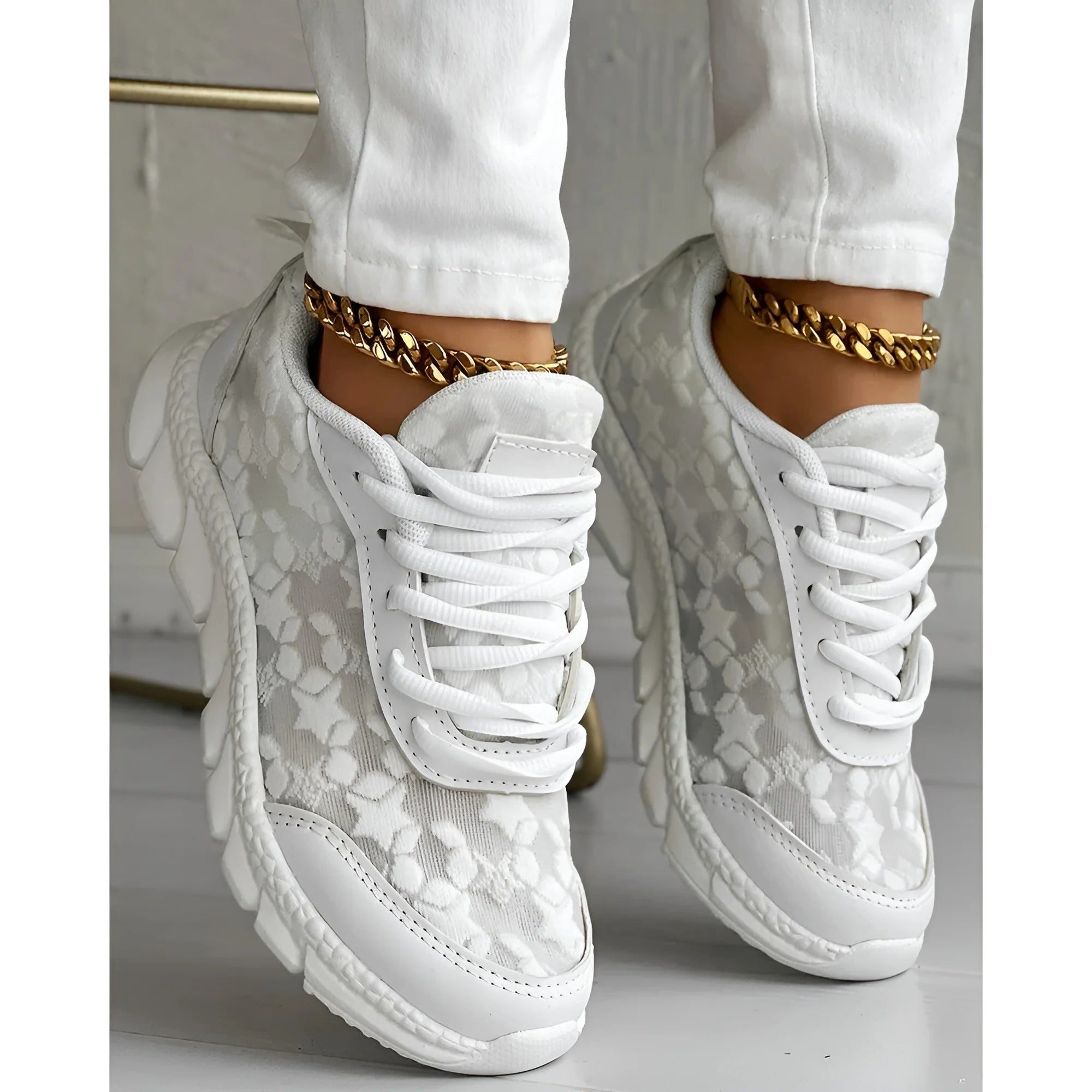 Cora | Women's White Platform Textured Sneakers