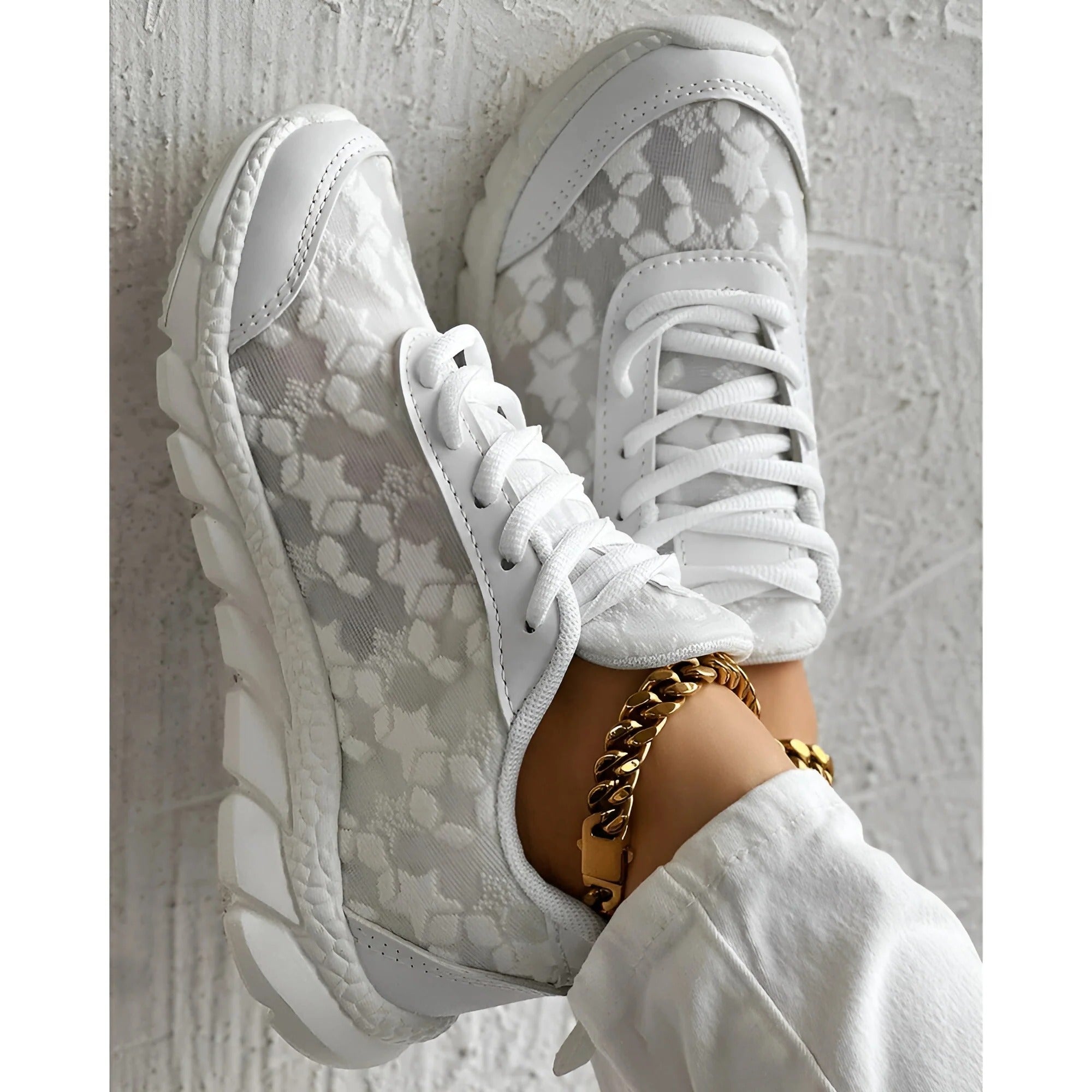Cora | Women's White Platform Textured Sneakers