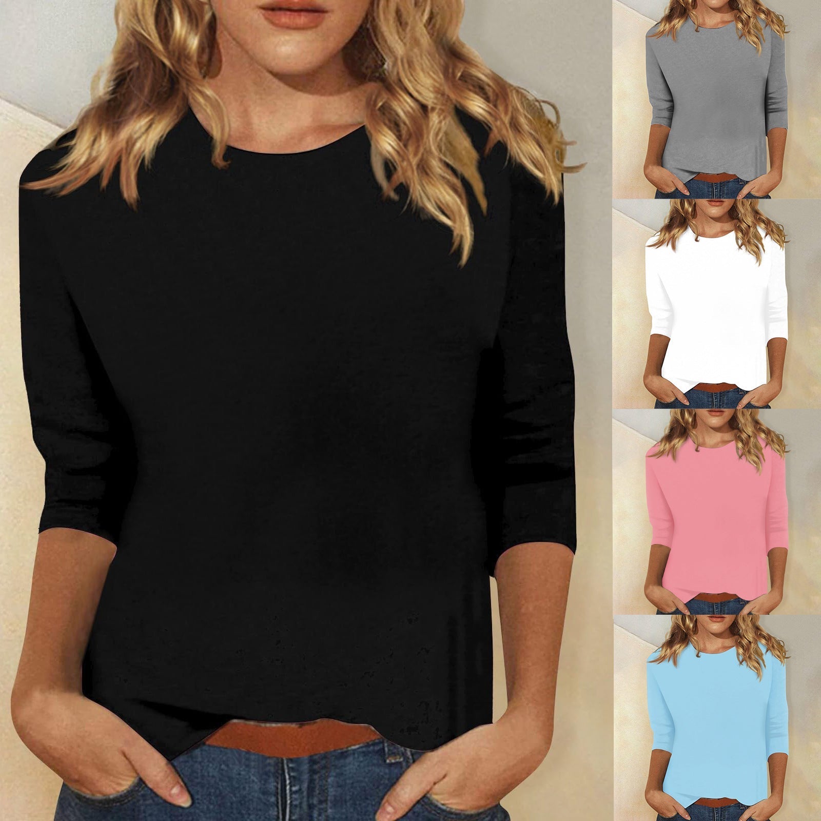 Corinna | Women's Crew Neck 3/4 Sleeve Solid Top