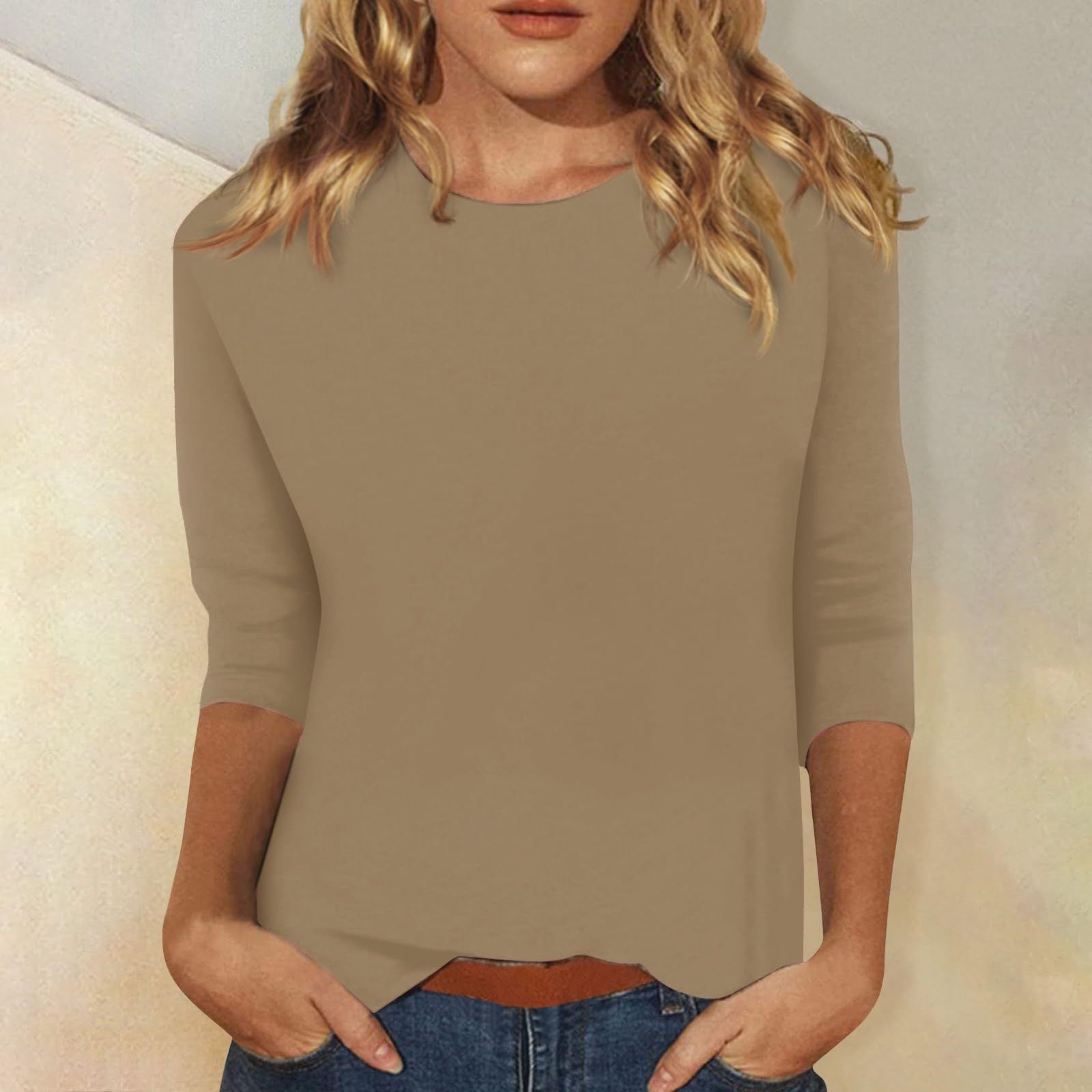 Corinna | Women's Crew Neck 3/4 Sleeve Solid Top