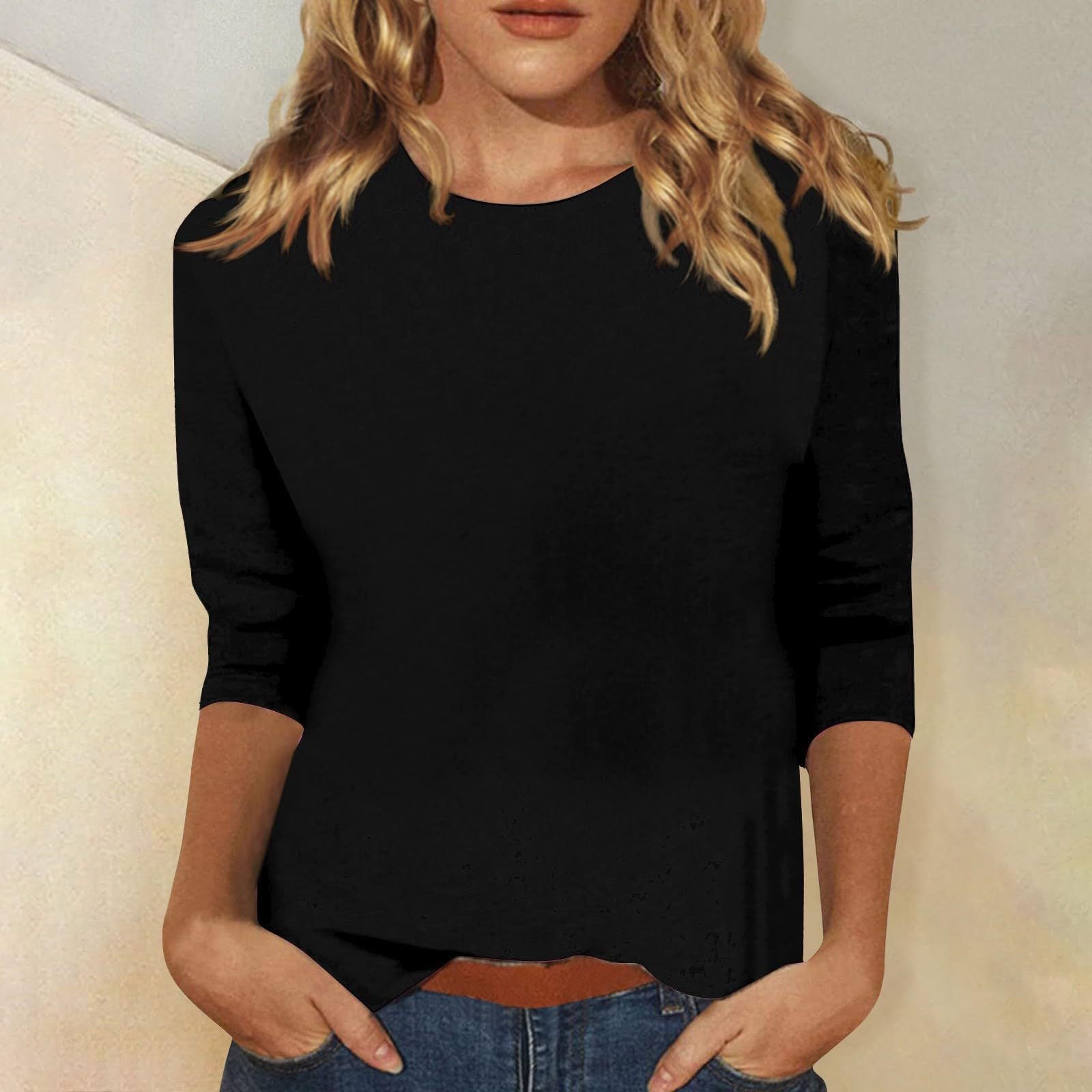 Corinna | Women's Crew Neck 3/4 Sleeve Solid Top