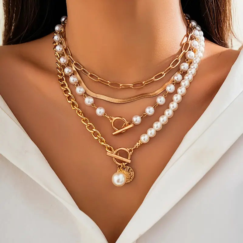 Conjunto de Collares de Perlas Superpuestos