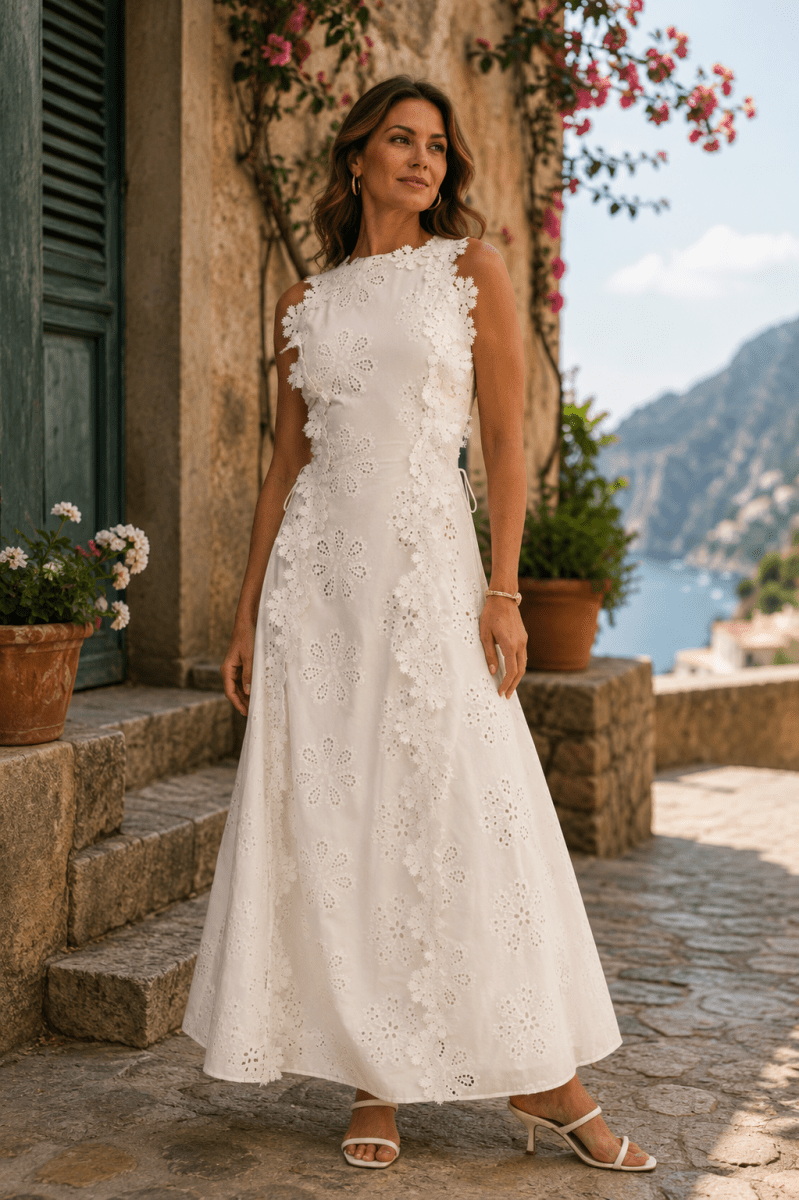 Della | Elegante Vestido Maxi Bordado - Elena Duval