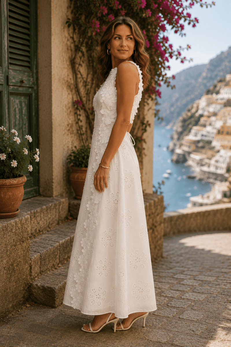 Della | Elegante Vestido Maxi Bordado - Elena Duval
