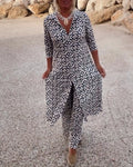 Delphine | Women's Printed V-Neck Tunic Wide Leg Pants Set