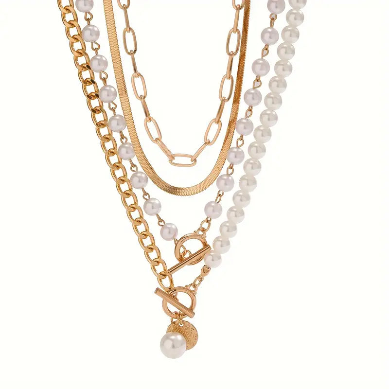 Conjunto de Collares de Perlas Superpuestos