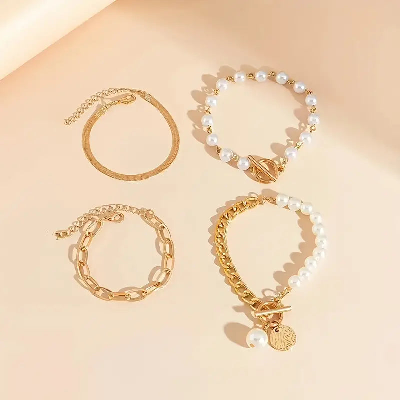 Conjunto de Pulseras de Perlas Superpuestas
