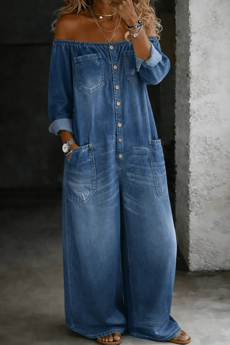 Elena | Jumpsuit Vaquero con Hombros Descubiertos - Elena Duval
