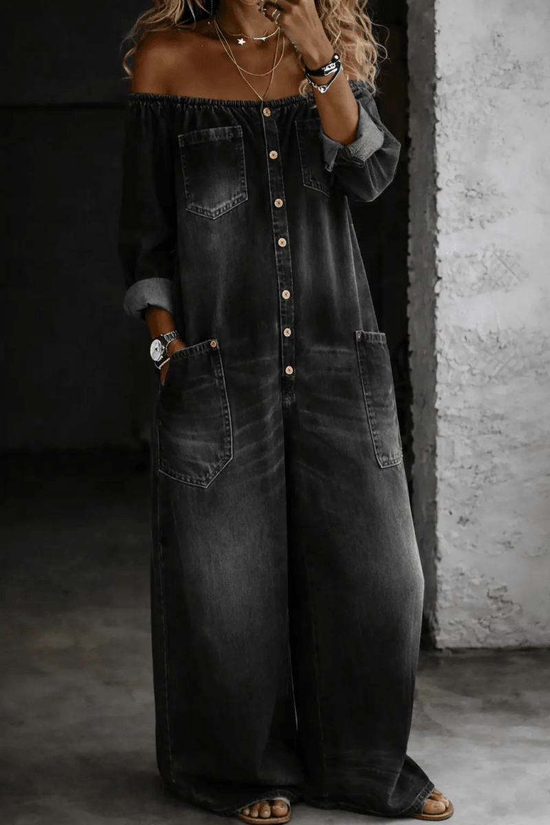 Elena | Jumpsuit Vaquero con Hombros Descubiertos - Elena Duval