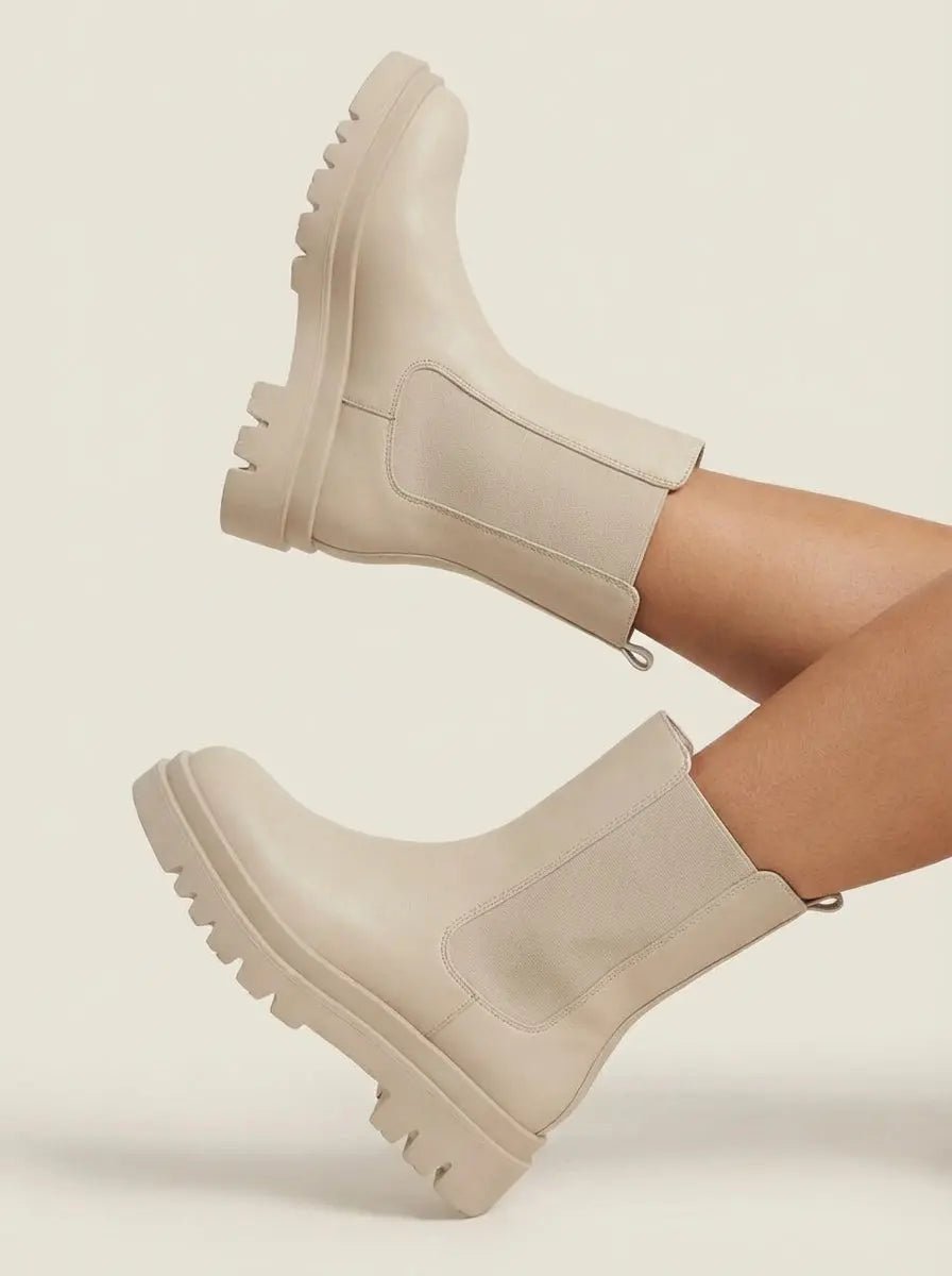 Emma | Botas Chelsea Beige con Leopardo - Elena Duval