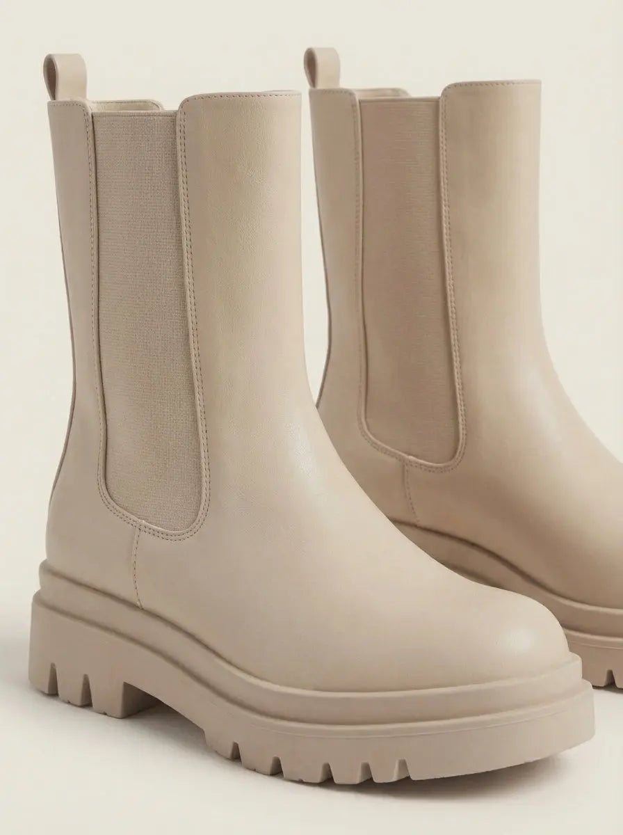 Emma | Botas Chelsea Beige con Leopardo - Elena Duval
