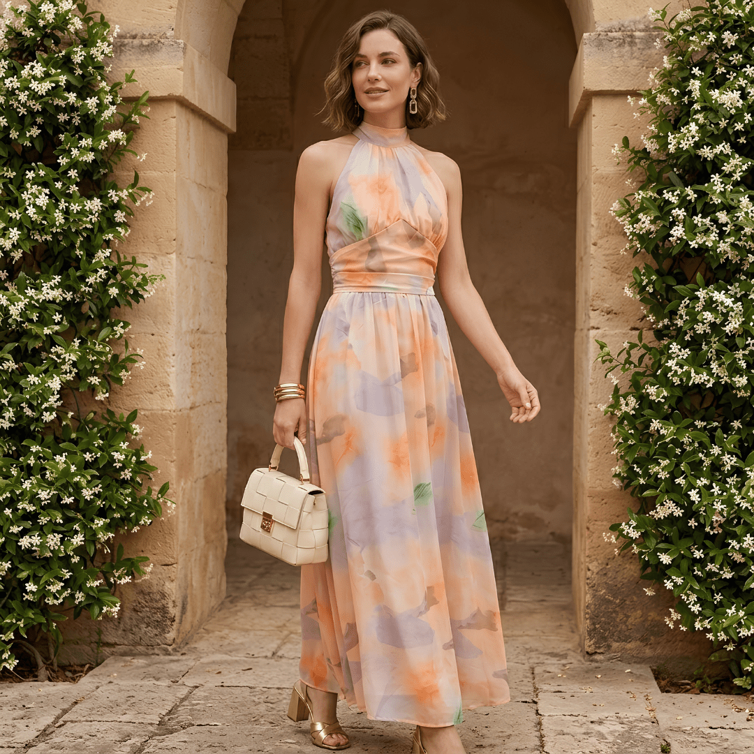 Esther - Vestido Halter con Estampado Acuarela - Elena Duval