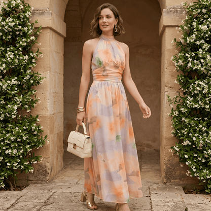 Esther - Vestido Halter con Estampado Acuarela - Elena Duval