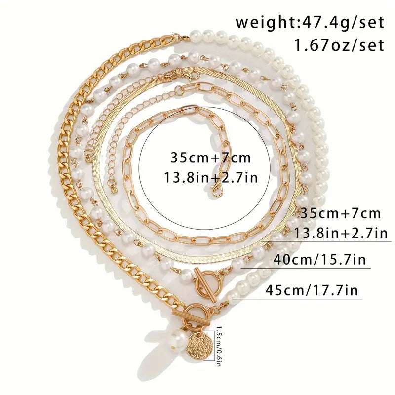 Conjunto de Collares de Perlas Superpuestos